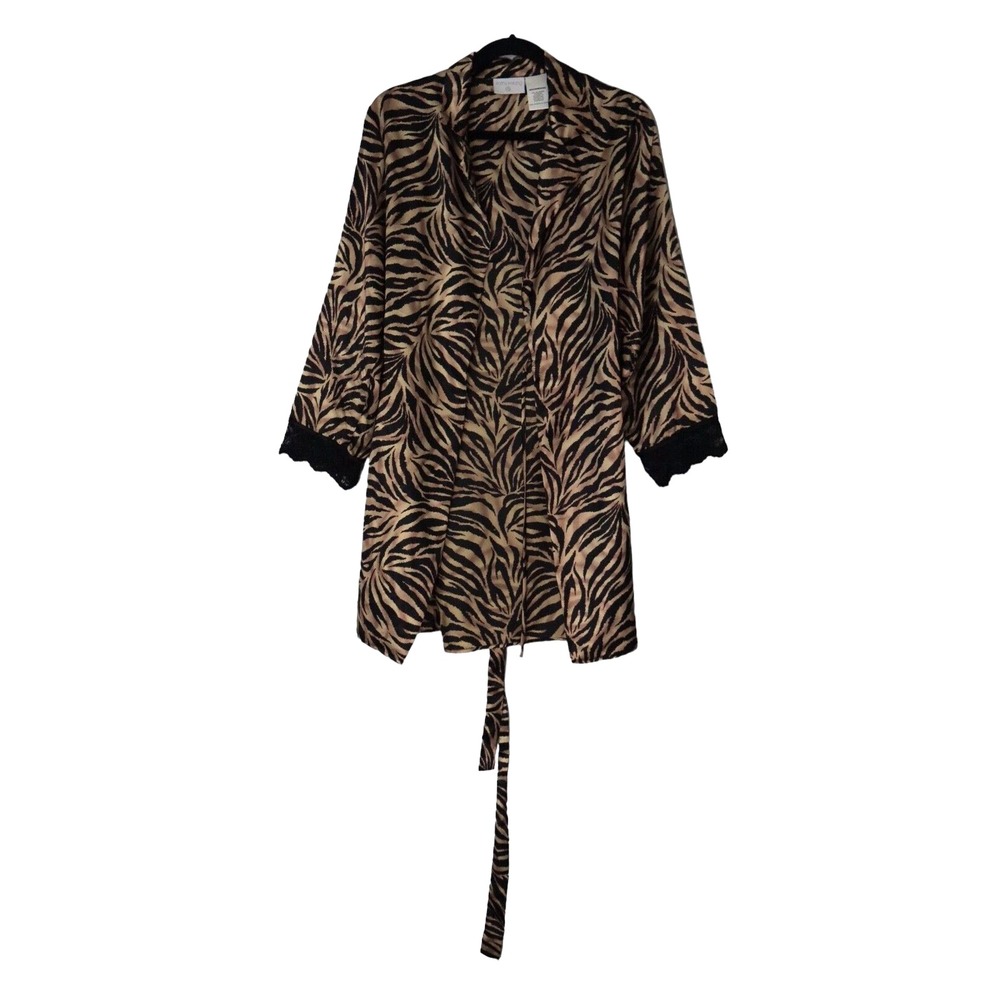 KATHY IRELAND Vintage Intimates Nightie Women's Medium Leopard Brown/Black Satin
